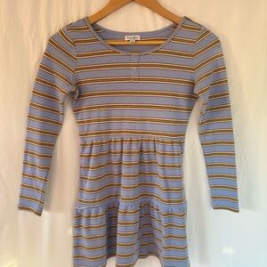 Love, Fire Ribbed Thermal Dress Blue Gold Stripe Tiered Ruffle Y2K | Girls L